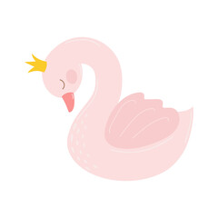 Cute little cartoon pink swan in a crown. Isolated on a white background. © Kristina