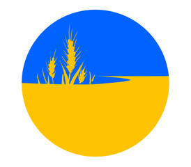 Ukrainian flag with wheat spikelets and sky