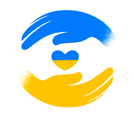 poster of the hands protecting the heart in yellow-blue
