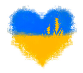heart with a Ukrainian flag with wheat spikelets