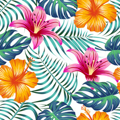 Floral seamless pattern with leaves. tropical background	
