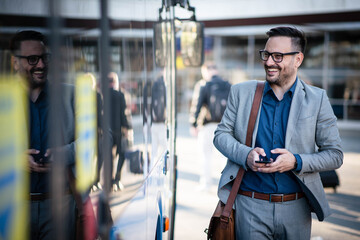 Business man on bus station