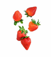 Falling ripe strawberry isolated on white background. Fresh ripe strawberry close-up isolated on white background