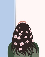illustration of a girl with flowers in her hair