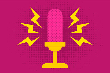Vector icon of yellow microphone on white background