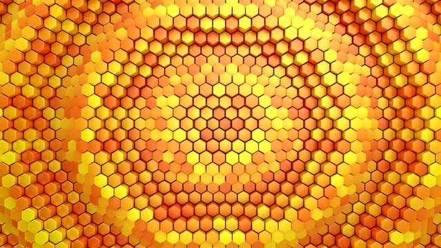 Hexagons Form A Wave. Abstract motion, loop, 5 in 1, 3d rendering, 4k resolution
