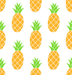 Pretty pineapple. Seamless pattern with cute vector illustration. Summer design with tropical fruit. Hand drew ink doodle style. Abstract fruit. 