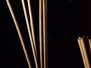 Reed sticks on black background