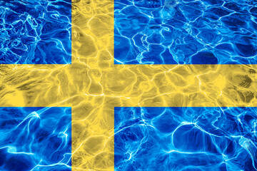 Fototapeta na wymiar Sweden flag with abstract neon light water effect