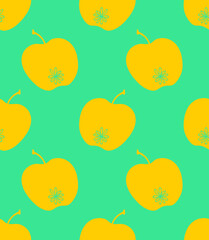 Yellow and lovely apple. Summer design with cute fruits. Abstract fruits in hand-drawn doodle style. Vector creative texture. Great for fabric, textile, paper and printing.