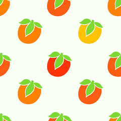 Orange persimmon. Seamless pattern with cute vector illustration. Summer design with tropical fruit. Hand drew ink doodle style. Abstract fruit. 
