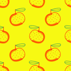 Lovely tangerines with leaves. Summer design with colourful fruits. Abstract orange fruits in hand-drawn doodle style. Vector creative fruit texture. Great for fabric, textile, paper and printing.