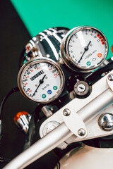 Detail of the speedometer on a motorbike