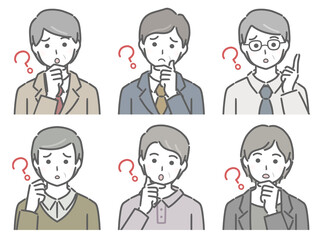 疑問に思う中年男性の上半身セット