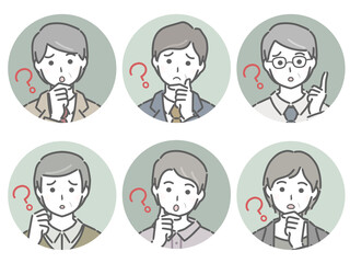 疑問に思う中年男性の丸アイコンセット