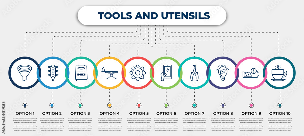 Poster vector infographic template with icons and 10 options or steps. infographic for tools and utensils c