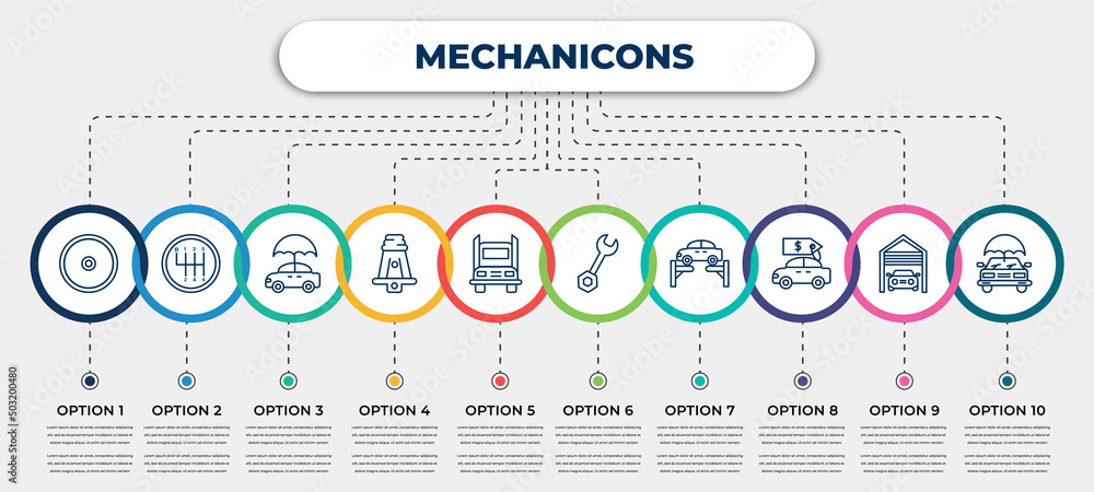 Poster vector infographic template with icons and 10 options or steps. infographic for mechanicons concept.