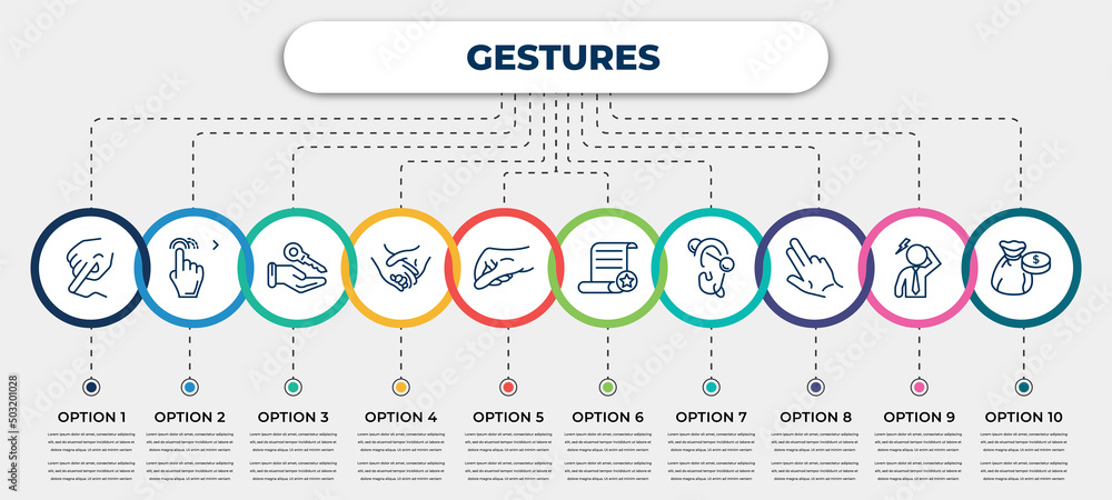 Poster vector infographic template with icons and 10 options or steps. infographic for gestures concept. in