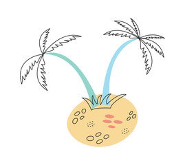 Palm trees silhouette on island. Vector illustration