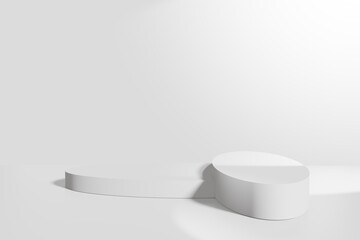 pedestal display with abstract white color background with box support concept. Podium for brand promotion products, realistic 3d digital rendering