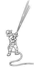Firefighter with a water hose. Coloring book