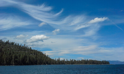 A Blue Sky with with Wispy Clouds over Lake Tahoe, California