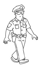 Policeman in uniform and glasses. Coloring book