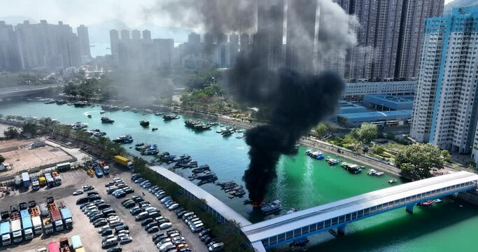  Top view of fire accident of the boat