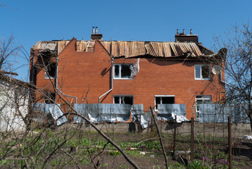 Chernihiv, Ukraine - 27.04.2022: Russian occupants destroyed private houses in the city of Chernihiv