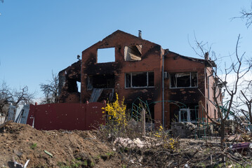 Chernihiv, Ukraine - 27.04.2022: Russian occupants destroyed private houses in the city of Chernihiv
