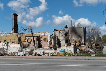 Chernihiv, Ukraine - 27.04.2022: Russian occupants destroyed private houses in the city of Chernihiv