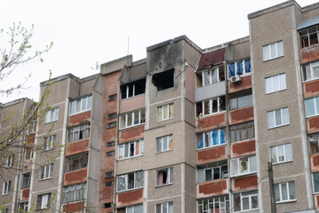 Fototapeta na wymiar Chernihiv, Ukraine - 27.04.2022: Russian occupants destroyed private houses in the city of Chernihiv