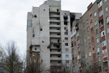 Chernihiv, Ukraine - 27.04.2022: Russian occupants destroyed private houses in the city of Chernihiv