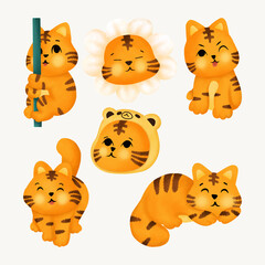 Set of Cute Orange Cat Element Part 1