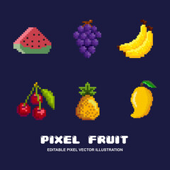 Pixel fruit icon vector illustration. fruit set pixelated style