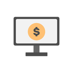 Computer screen with dollar icon in minimal cartoon style