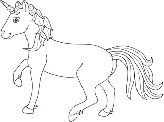 Unicorn kids coloring page vector blank printable design for children to fill in Free Vector