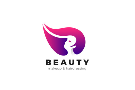 Woman Girl Logo Design Vector template Negative space style. Beauty Salon Hairdressing Cosmetics SPA Logotype concept.