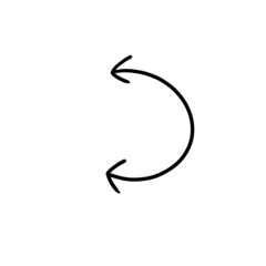 Curved line with two side arrow.Half circle line. Hand drawing of thickness, depth, point. Black double headed arrow icon.Contour image on white. Line circular design for any purposes. For conclusion.