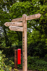 Public foot path sign at Wanstead Park in East London.