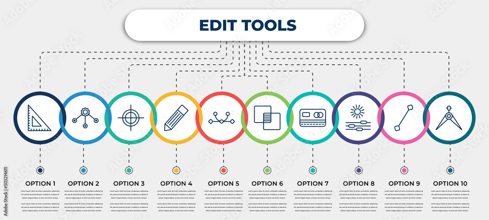 Aufkleber vector infographic template with icons and 10 options or steps. infographic for edit tools concept. 