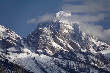 Snowy Grand Teton with Misty Clouds