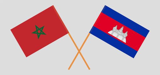 Crossed flags of Morocco and Cambodia. Official colors. Correct proportion