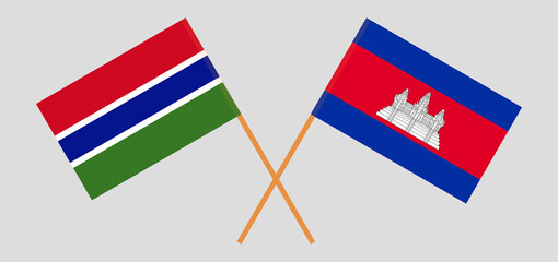 Crossed flags of the Gambia and Cambodia. Official colors. Correct proportion