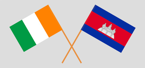 Crossed flags of Ivory Coast and Cambodia. Official colors. Correct proportion