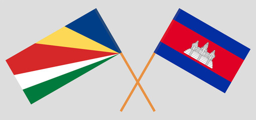 Crossed flags of Seychelles and Cambodia. Official colors. Correct proportion