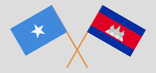 Crossed flags of Somalia and Cambodia. Official colors. Correct proportion