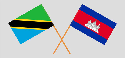 Crossed flags of Tanzania and Cambodia. Official colors. Correct proportion