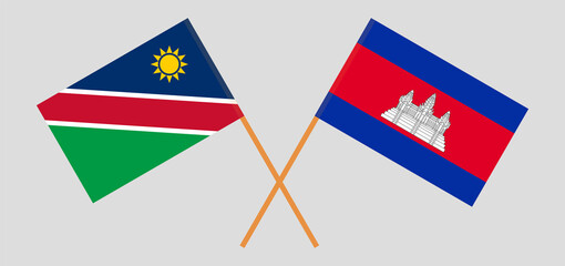 Crossed flags of Namibia and Cambodia. Official colors. Correct proportion