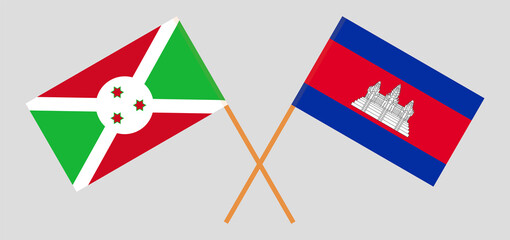 Crossed flags of Burundi and Cambodia. Official colors. Correct proportion